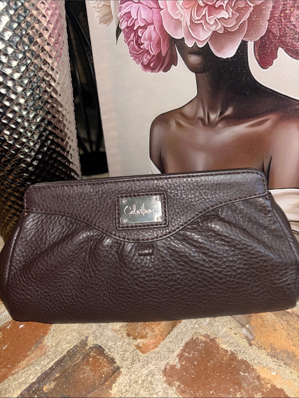 Cole Haan Dark Brown Pebbled Leather Clutch
